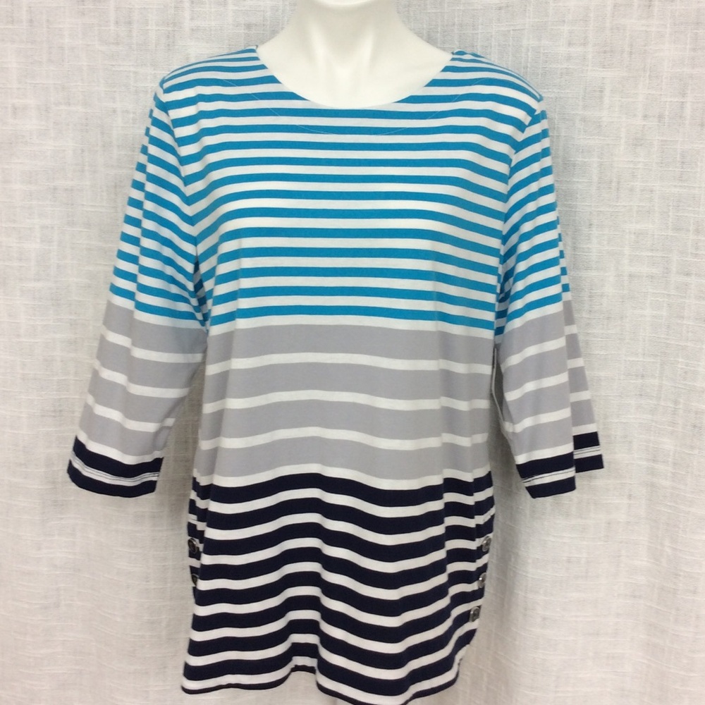 Southern Lady Large Striped 3/4 Sleeves Top